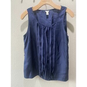 J.Crew 100% Silk Scoop Tank Ruffles Side Zip Navy Size 6